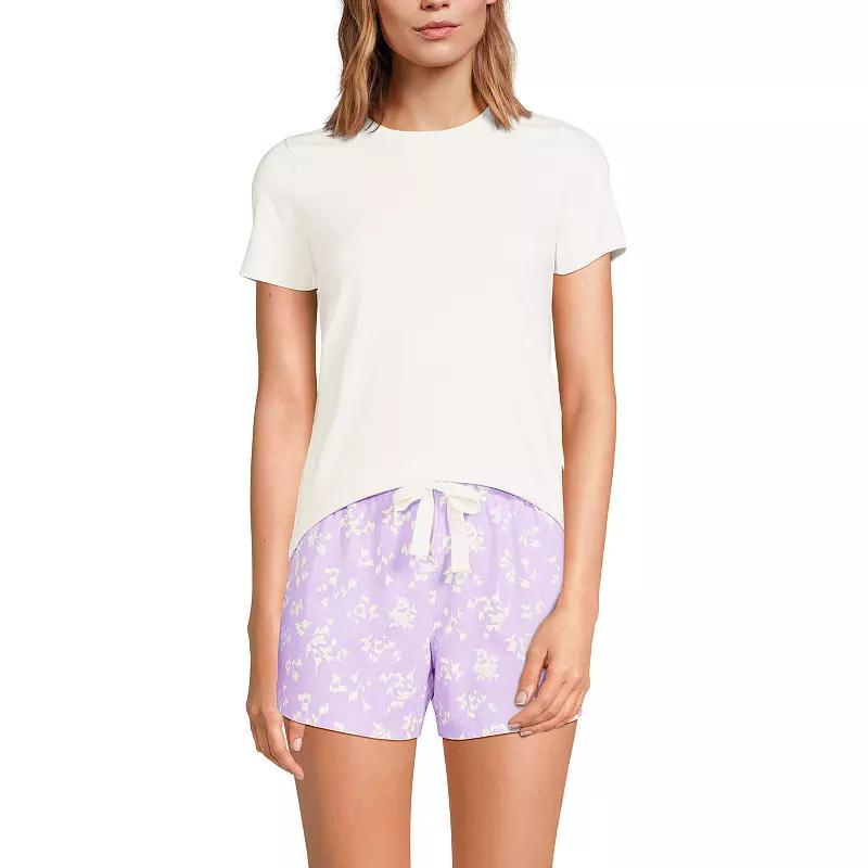 Womens Lands End Knit Pajama Tee and Pajama Shorts Sleep Set Purple Flower Sprig Product Image