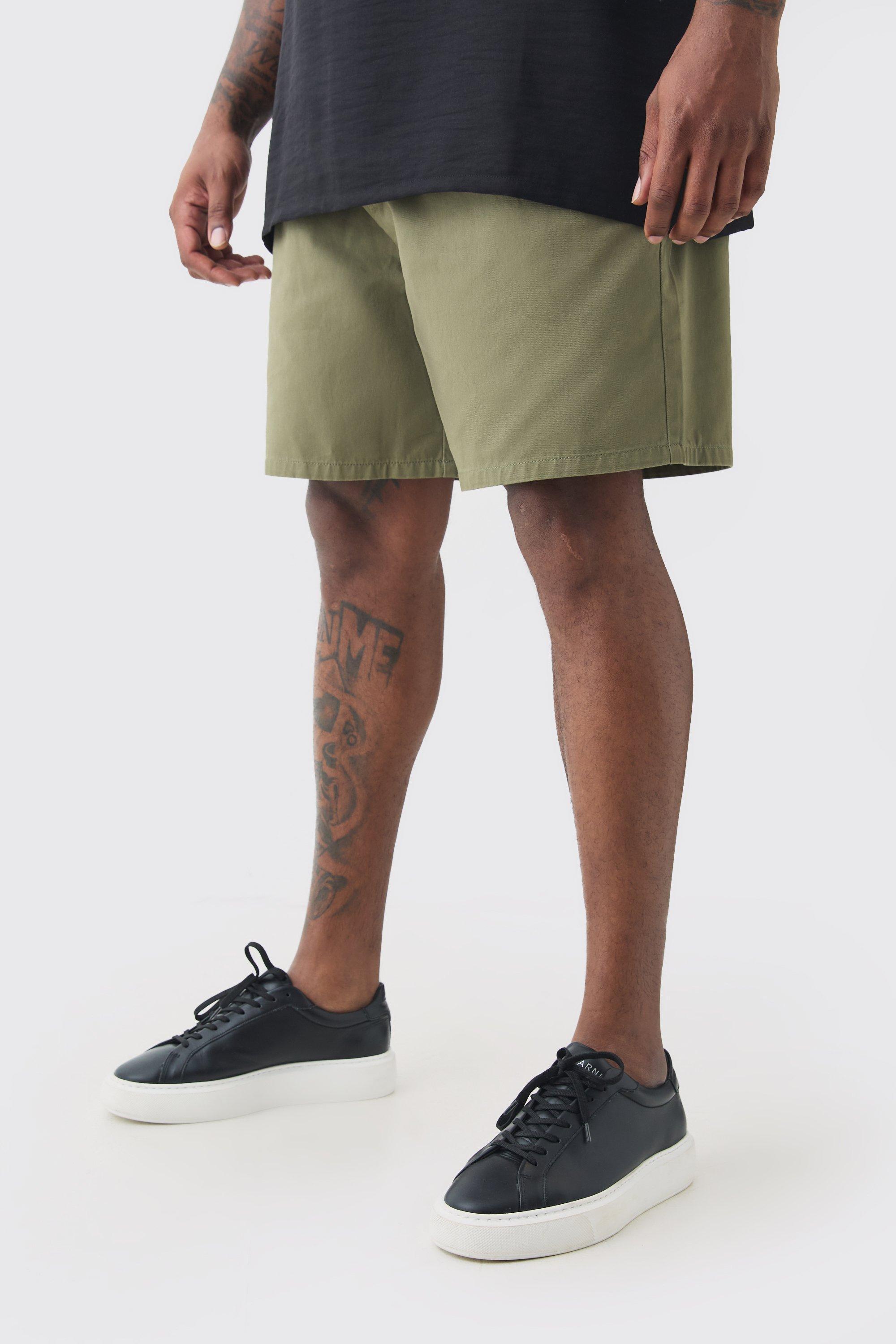 Plus Fixed Waist Khaki Relaxed Fit Short Shorts | boohooMAN USA Product Image