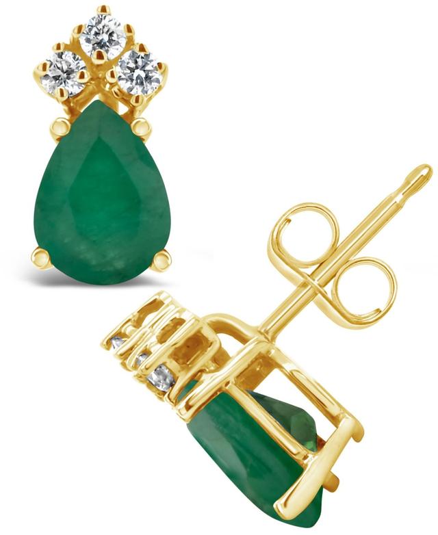 Celebration Gems 14K Yellow Gold 7x5 Pear-Shaped Emerald & 1/8 Carat T.W. Diamond Earrings, Womens, 14k Gold Product Image