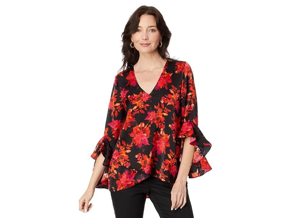 Vince Camuto Printed V Neck Layered Hem Top Product Image