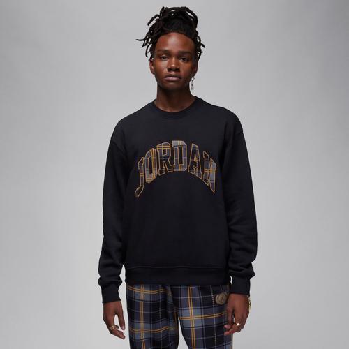 Jordan Mens Jordan Essential Holiday Plaid Fleece Crew - Mens Black/Gold Product Image