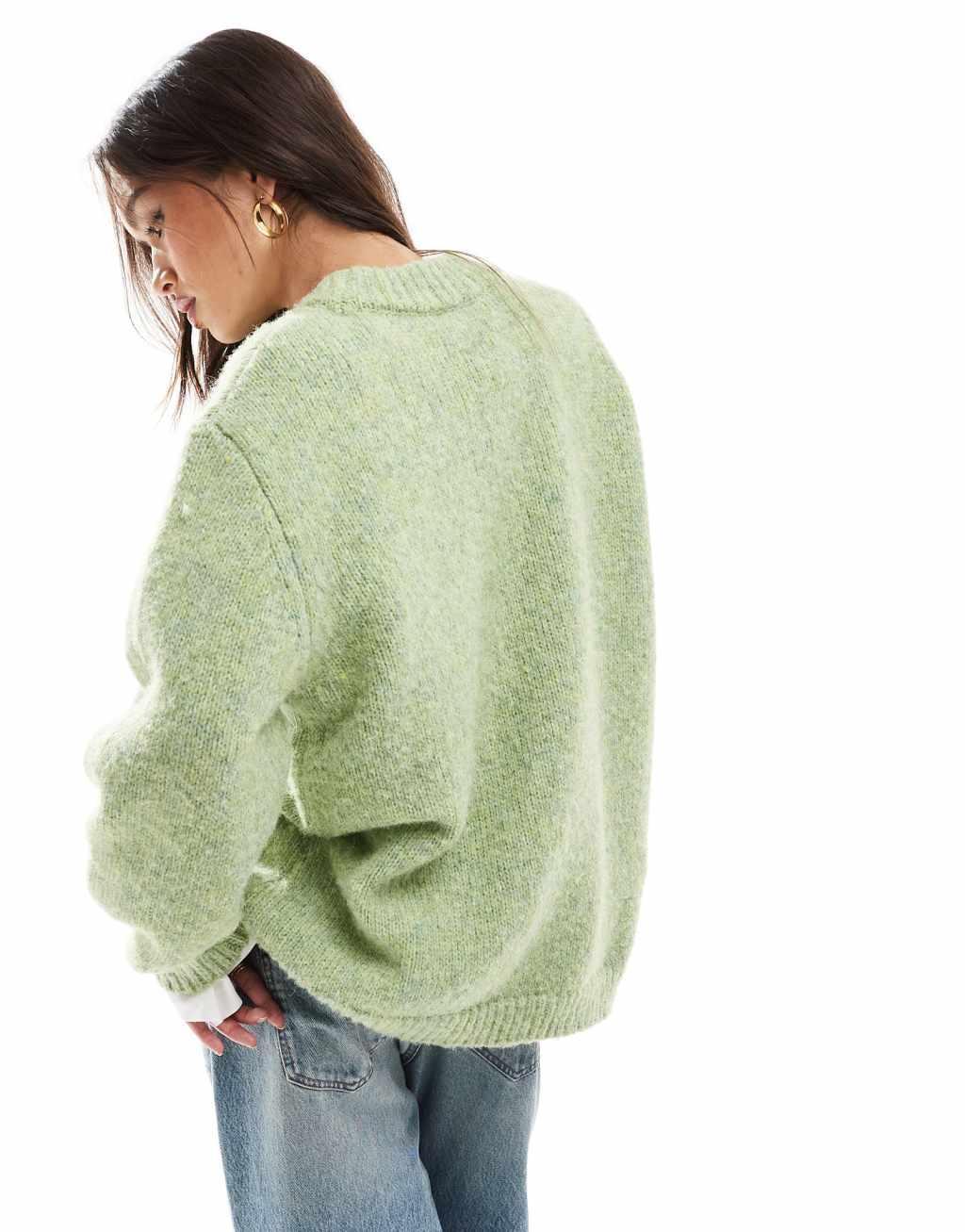 ASOS DESIGN oversized crew neck sweater in green Product Image