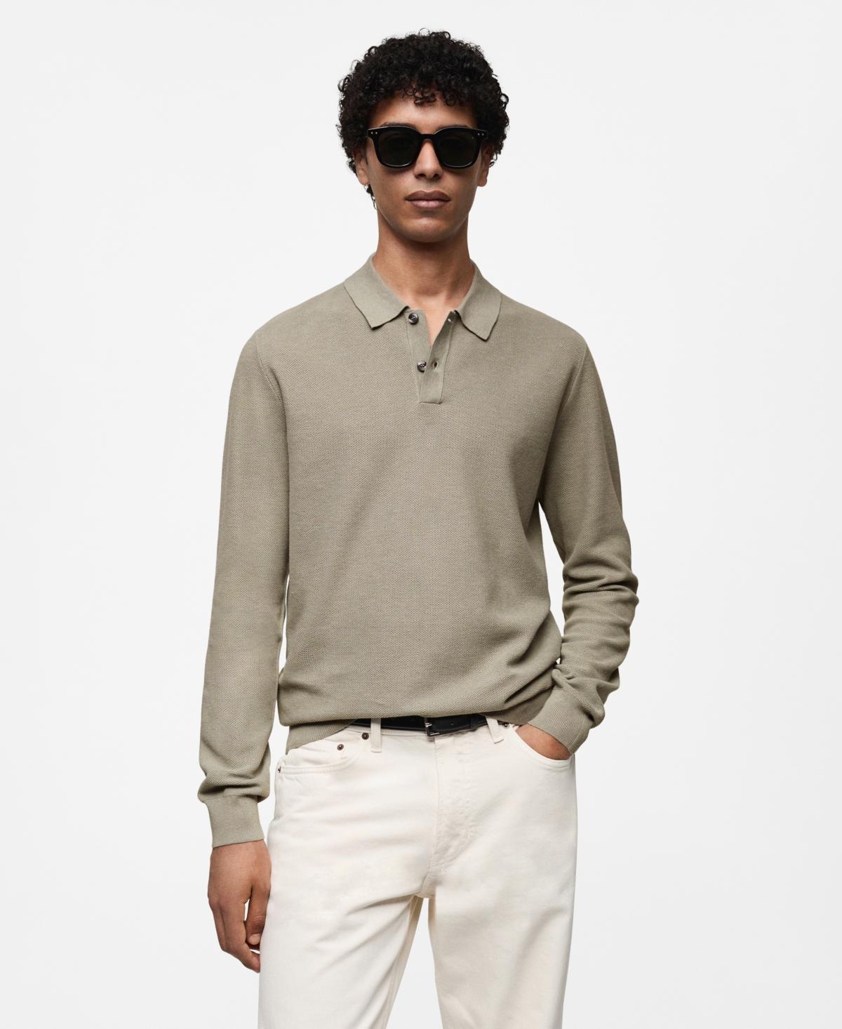 Mango Mens Long-Sleeved Structured Knitted Polo Shirt Product Image