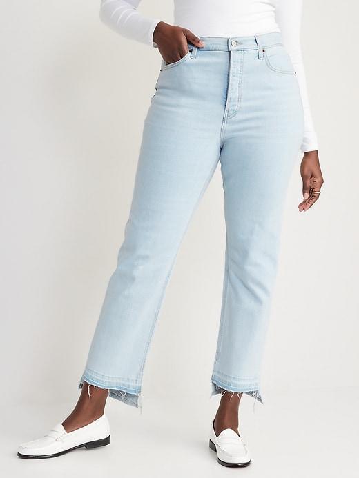 Extra High-Waisted Button-Fly Sky-Hi Straight Cut-Off Jeans Product Image