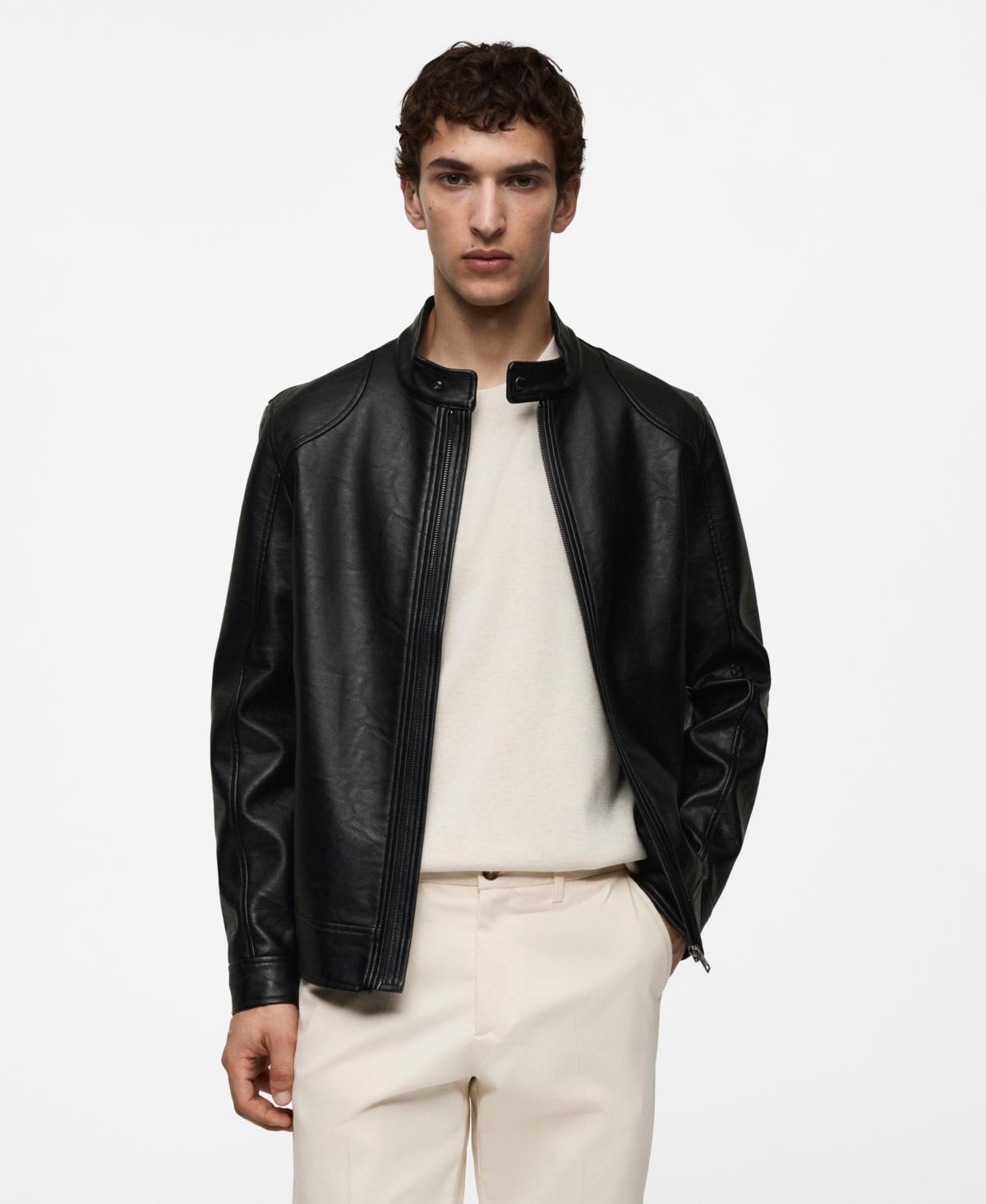 Mango Mens Zip-Up Leather-Effect Jacket Product Image