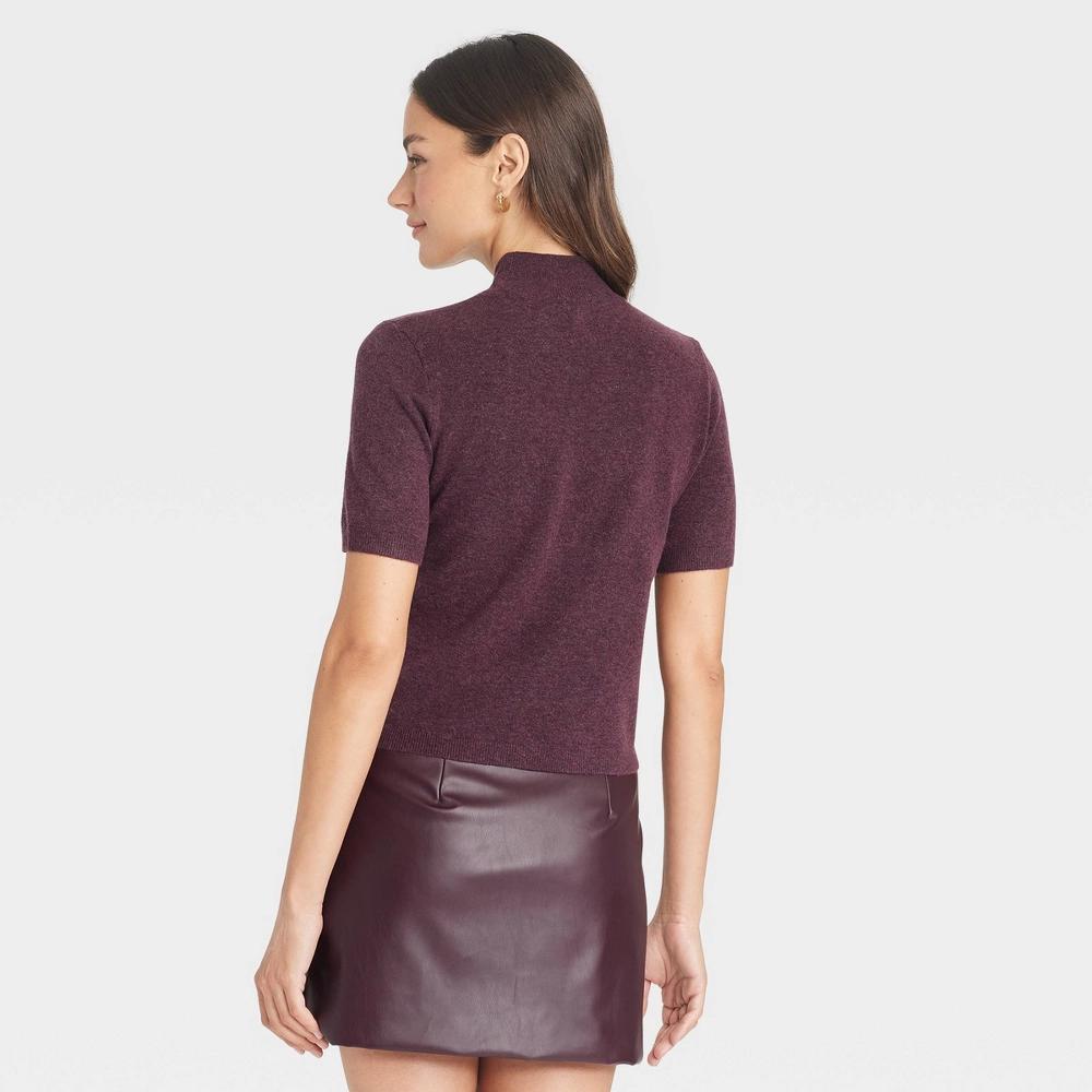 Womens Short Sleeve Mock Turtleneck Pullover Sweater - A New Day Burgundy L Product Image