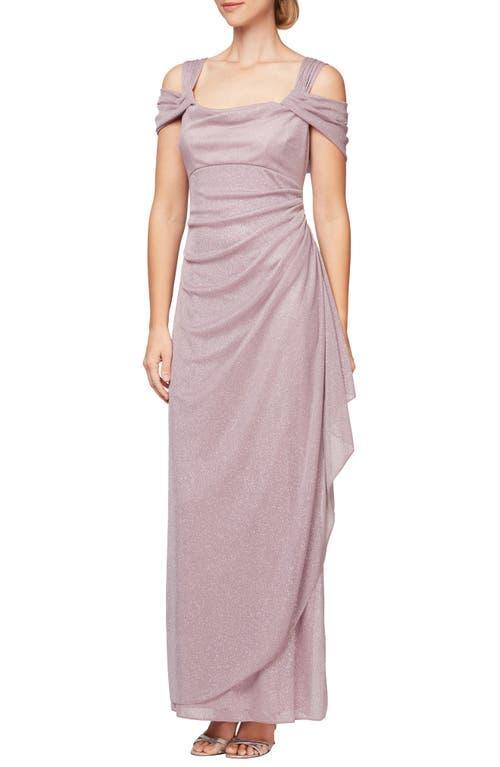 Alex Evenings Cold Shoulder Ruffle Glitter Evening Gown Product Image