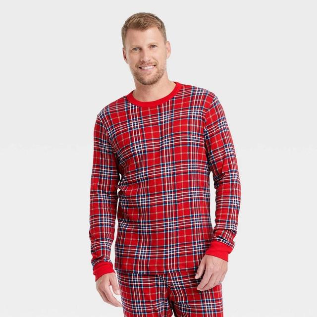 Mens Plaid Cotton Ribbed Holiday Matching Family Pajama Shirt - Wondershop Red XL Product Image