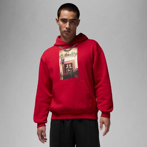 Jordan Mens Jordan Jumpman Chimney Fleece Pullover - Mens Black/Gym Red Product Image