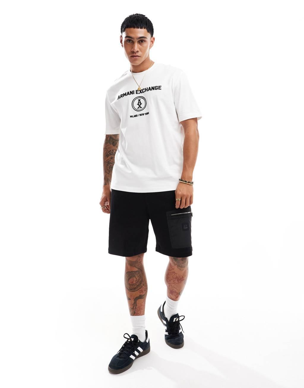 Armani Exchange double logo t-shirt in off white Product Image