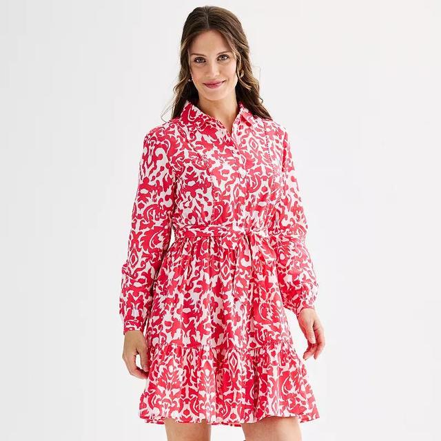 Womens Ellen Tracy Shirt Dress with Self Tie and Ruffle Hem Product Image