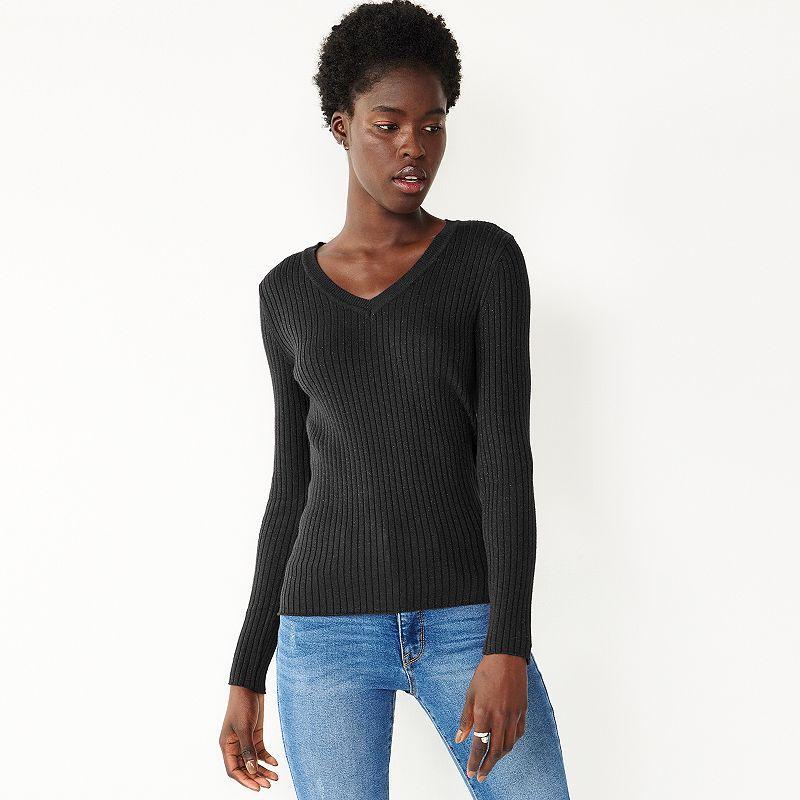 Womens Nine West Ribbed V-Neck Sweater Product Image