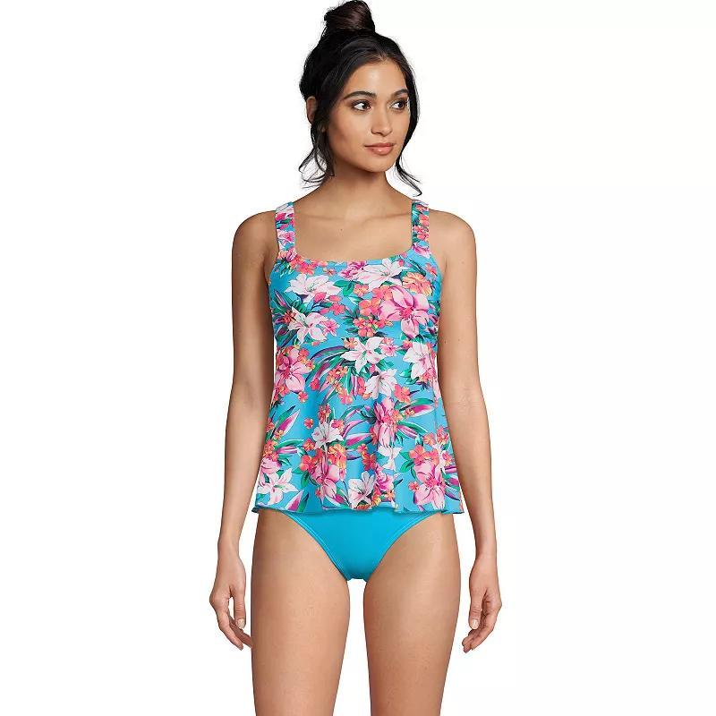 Womens Lands End Flutter Empire UPF 50 Tankini Swimsuit Top Green Painted Flower Product Image