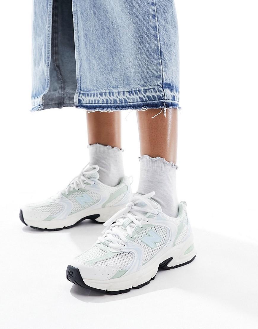 New Balance 530 sneakers in white with sage and light blue detail product image