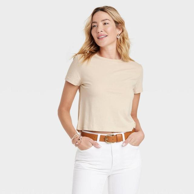 Womens Shrunken Short Sleeve T-Shirt - Universal Thread Tan L Product Image