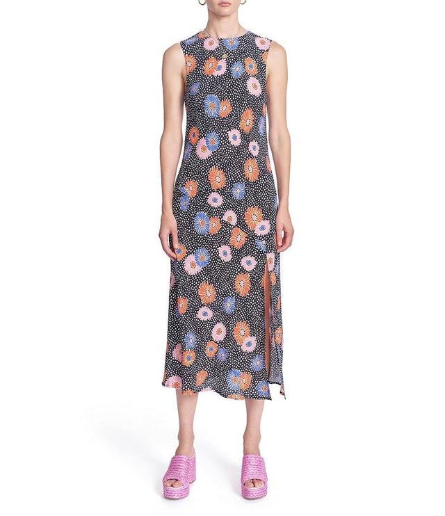 COREY LYNN CALTER Beatriz Crepe Floral Print Round Neck Sleeveless Shift Midi Dress Product Image