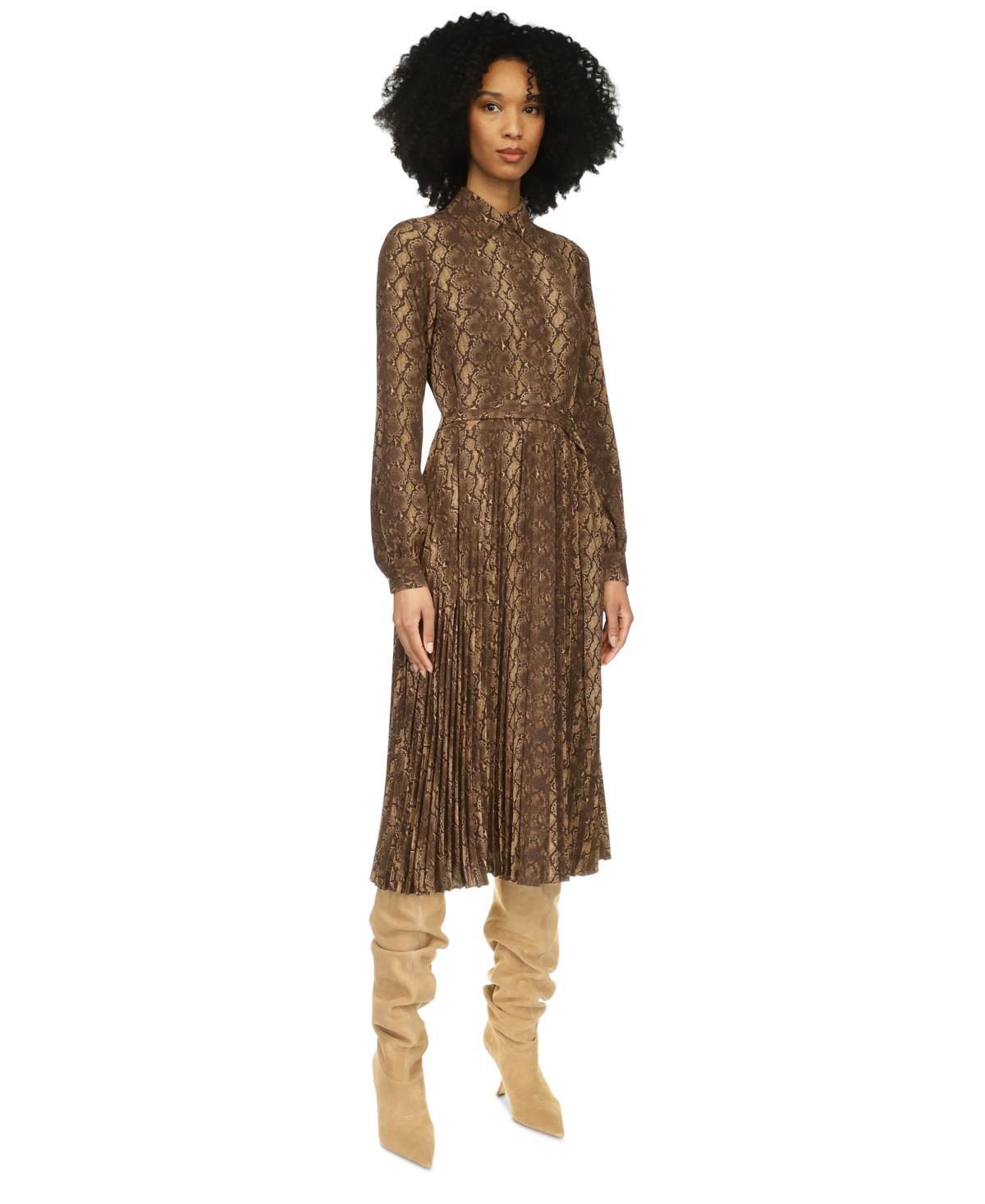 Michael Michael Kors Womens Snakeskin-Print Pleated Shirtdress Product Image