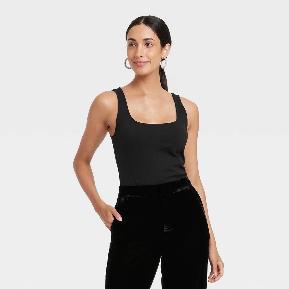 Womens Slim Fit Ponte Corset Tank Top - A New Day Black L Product Image