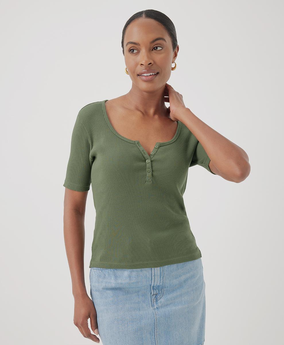 Womens Favorite Rib Henley Top XL Product Image