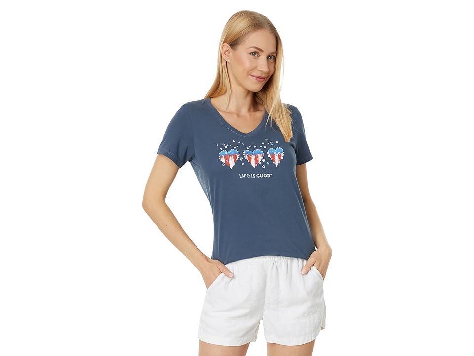 Life is Good Americana Hearts Stars and Stripe Short Sleeve Crusher Vee (Darkest ) Women's Clothing Product Image