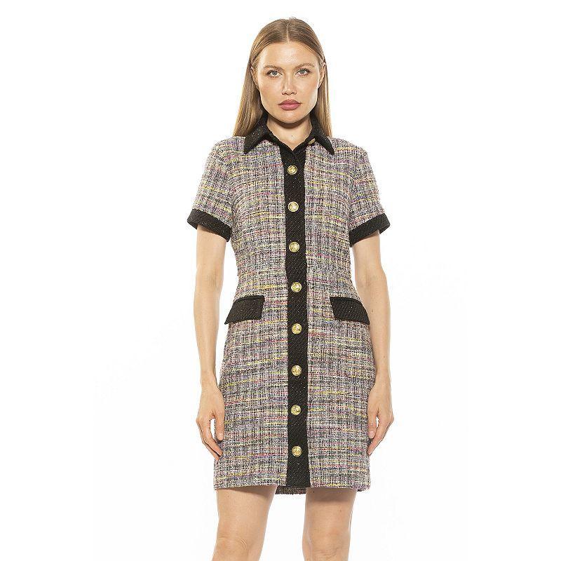 Womens ALEXIA ADMOR Jenni Collar Button Down Tweed Shirt Dress product image