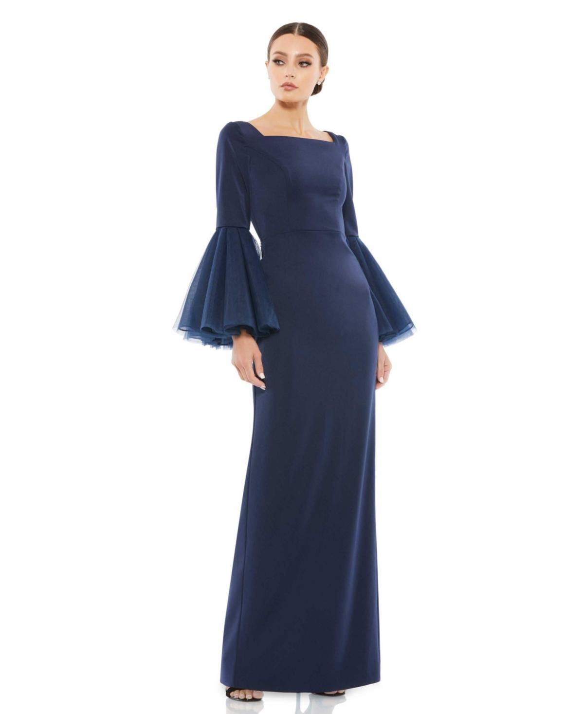 Womens Flounce-Sleeve Column Gown Product Image