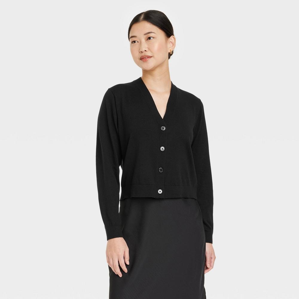 Womens Button-Front Cardigan - A New Day Black Product Image