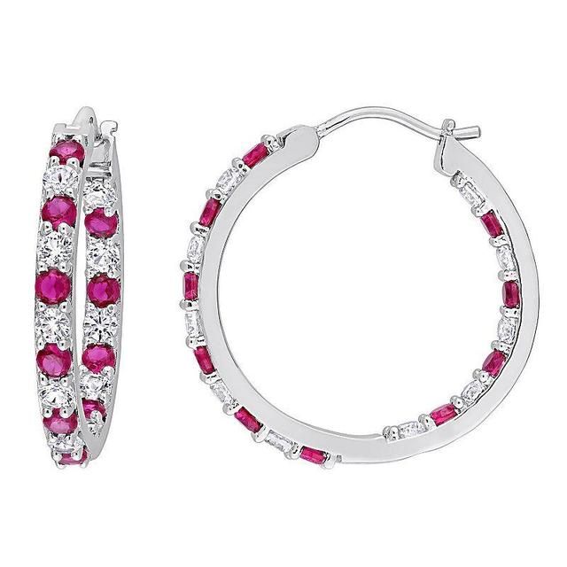 Stella Grace Sterling Silver Lab-Created Ruby & Lab-Created White Sapphire Inside-Outside Hoop Earrings, Womens, Red Product Image