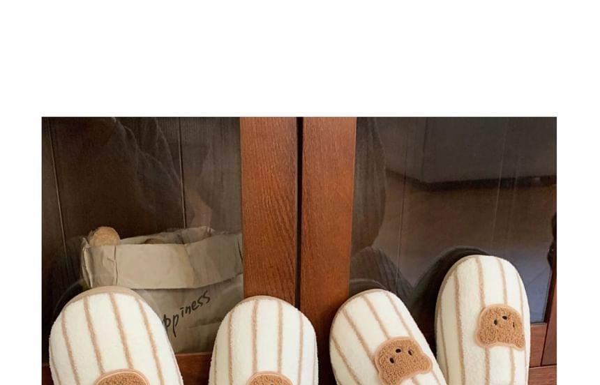 Bear Applique Striped Slippers Product Image