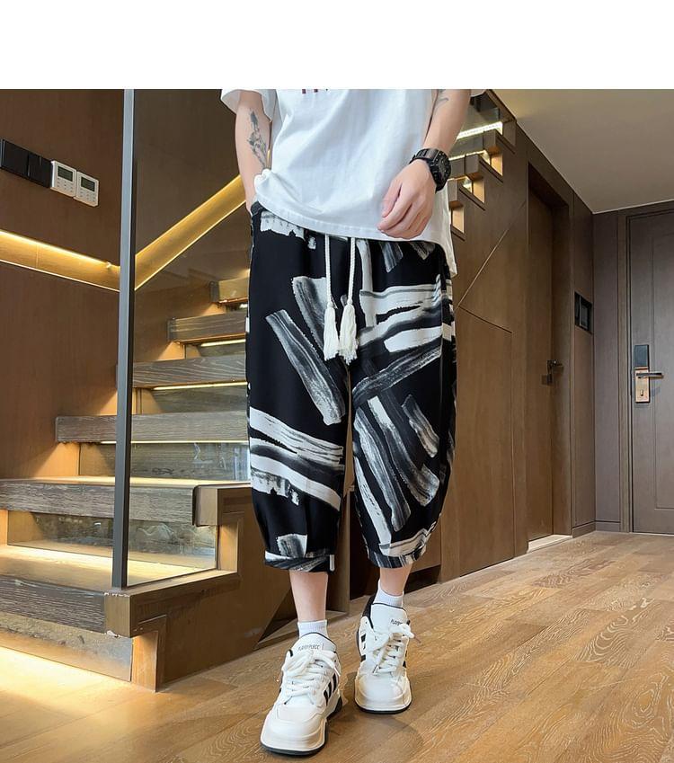 Drawstring Waist Print Capri Harem Pants Product Image