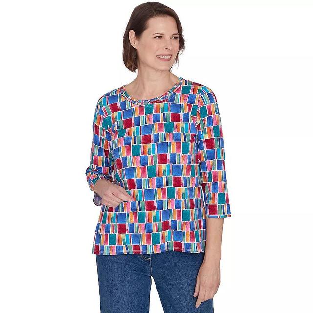 Womens Alfred Dunner Box Print Short Sleeve Top Product Image