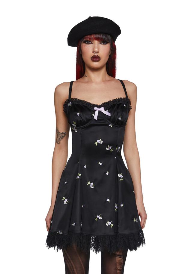 Widow Fairy Lace Embroidered Floral Mini Dress - Black Product Image