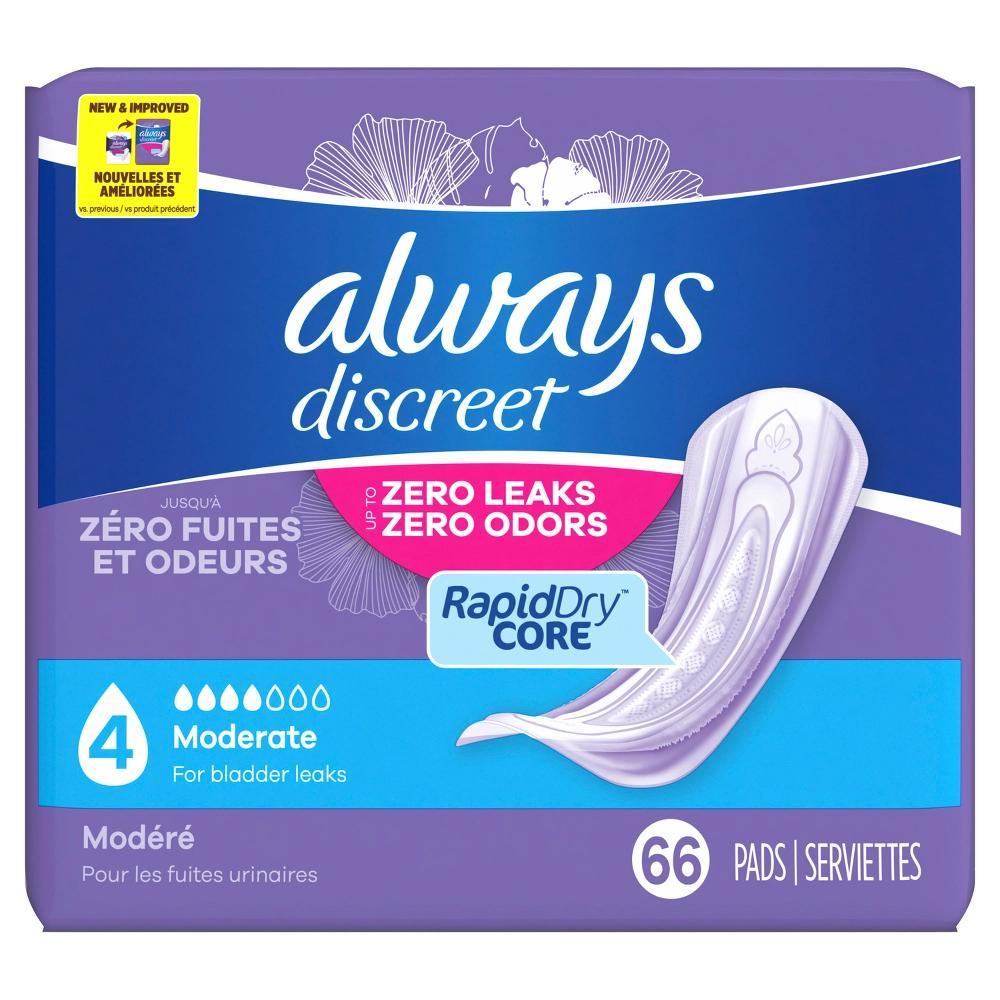 Always Discreet Incontinence & Postpartum Incontinence Pads for Women - Moderate Absorbency - Size 4 - 66ct Product Image