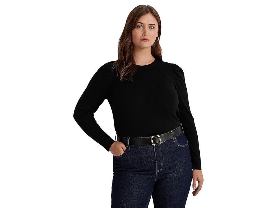 Lauren Ralph Lauren Plus-Size Cotton-Blend Puff-Sleeve Sweater Women's Sweater Product Image