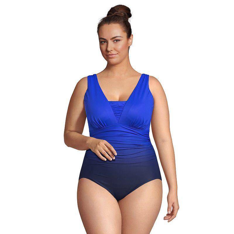 Plus Size Lands End Grecian Slendersuit Tummy Control One-Piece Swimsuit, Womens Product Image