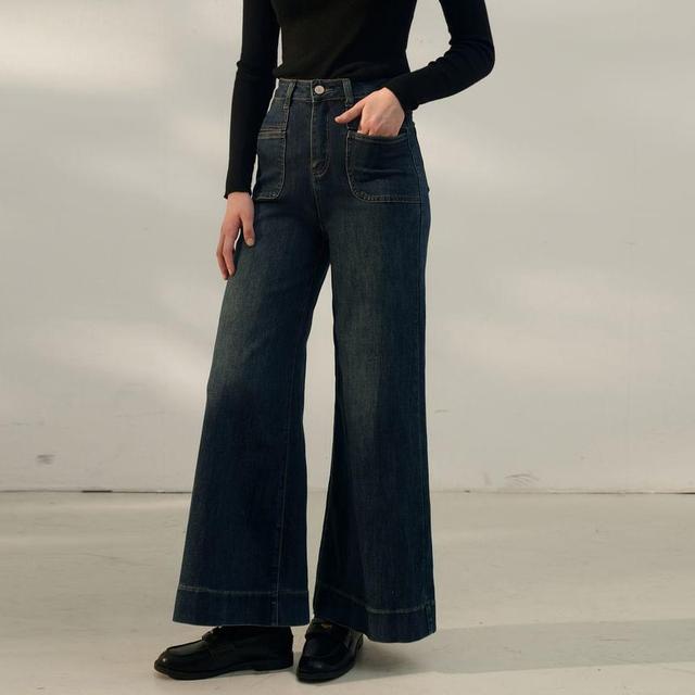 High Waist Washed Flared Jeans Product Image