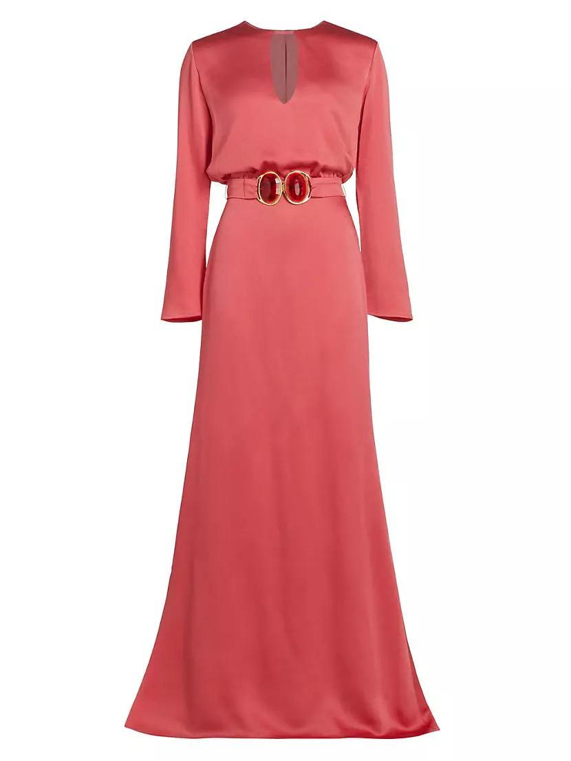 Ravenna Crystal-Embellished Belted Satin Maxi-Dress Product Image