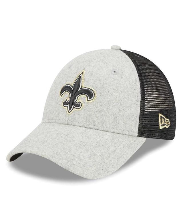 Mens New Era Heather Gray/Black New Orleans Saints Pop Trucker 9FORTY Adjustable Hat Product Image