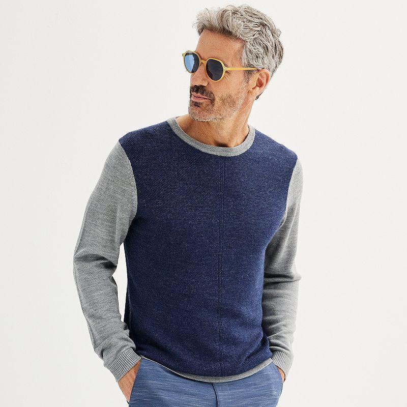 Mens Apt. 9 Merino Textured Colorblock Sweater Blue Product Image