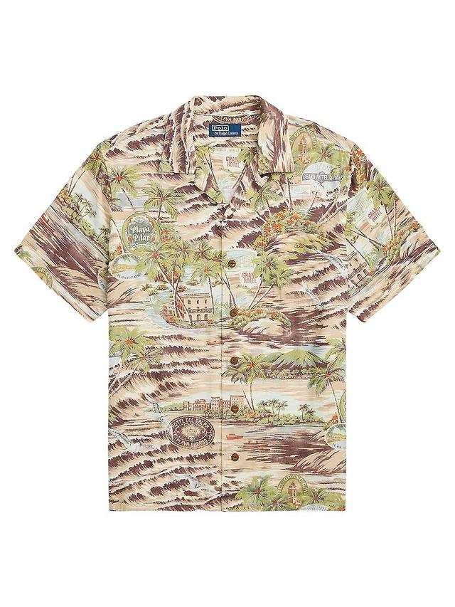 Mens Graphic Linen & Silk-Blend Camp Shirt Product Image