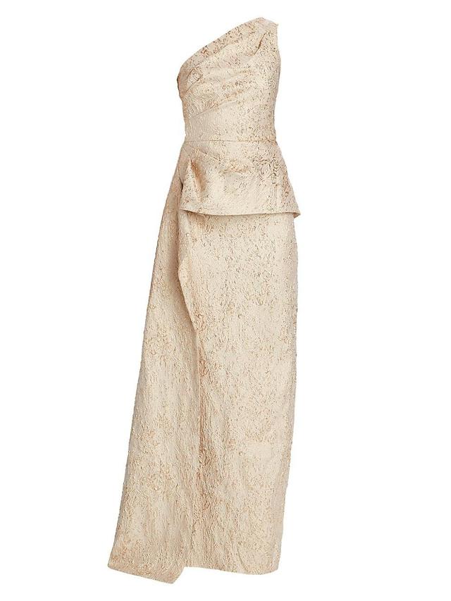 Womens One-Shoulder Metallic Jacquard Gown Product Image