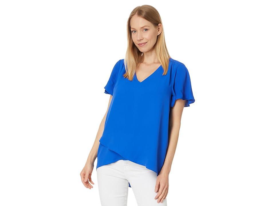 Vince Camuto Womens Flutter Sleeve Crossover Hem Top - Sapphire Product Image