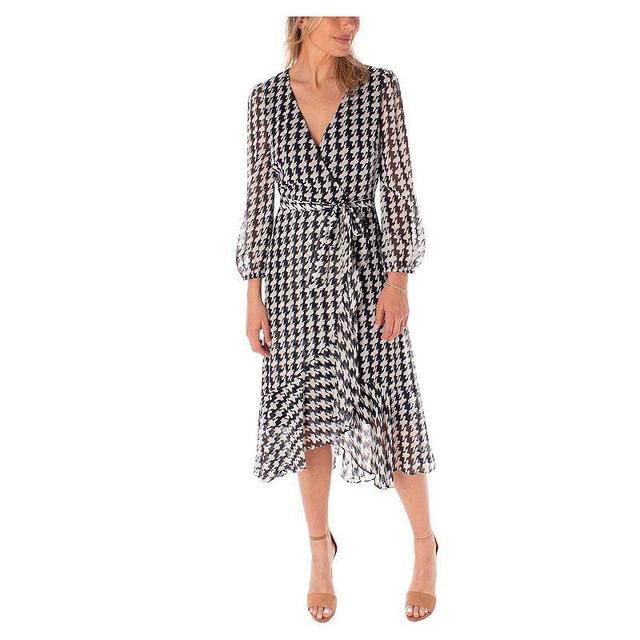 Womens Maison Tara Houndstooth Printed Wrap Midi Dress Blue Product Image