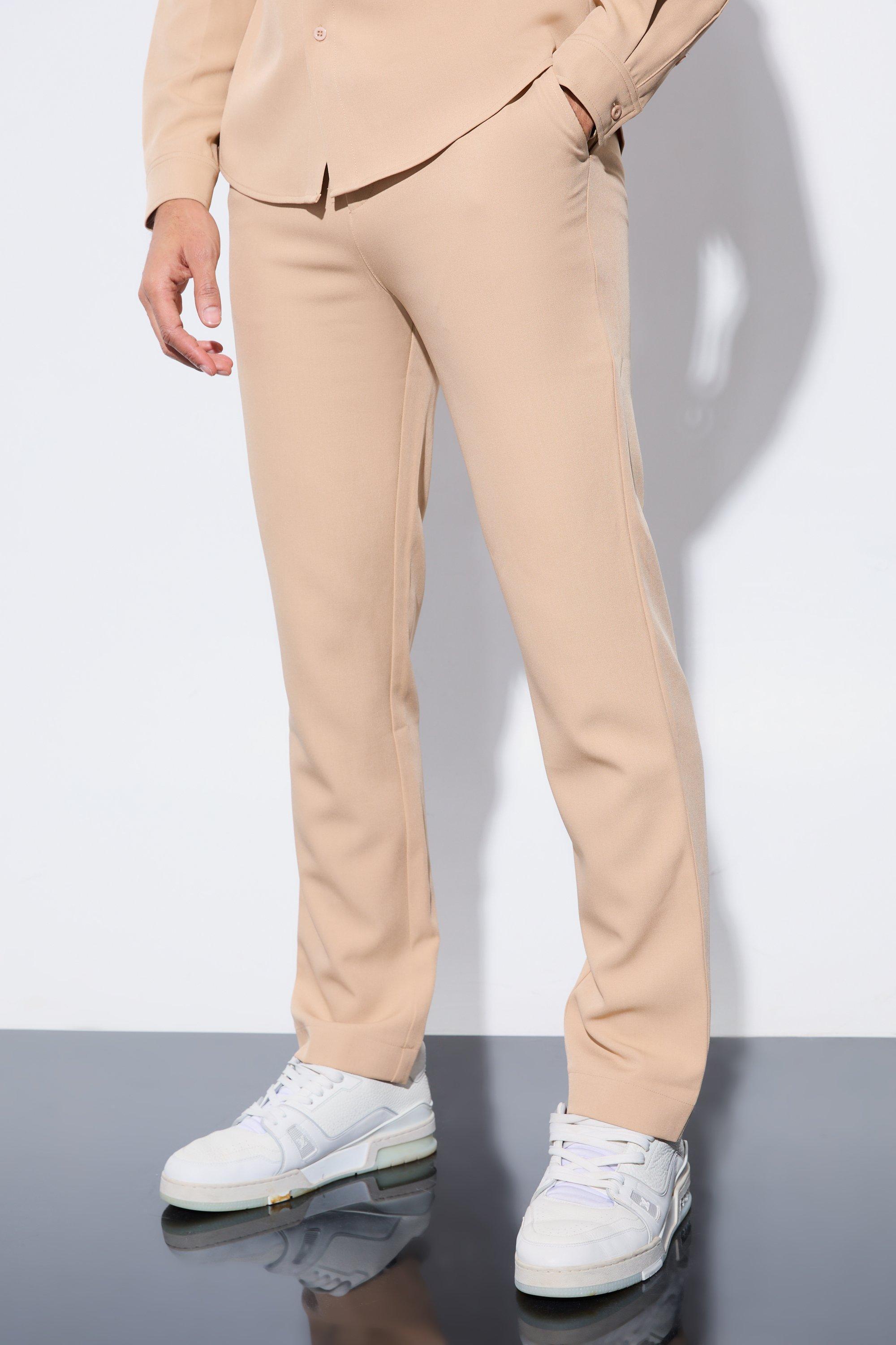 Mens Beige Straight Fixed Waist Tailored Trouser, Beige Product Image