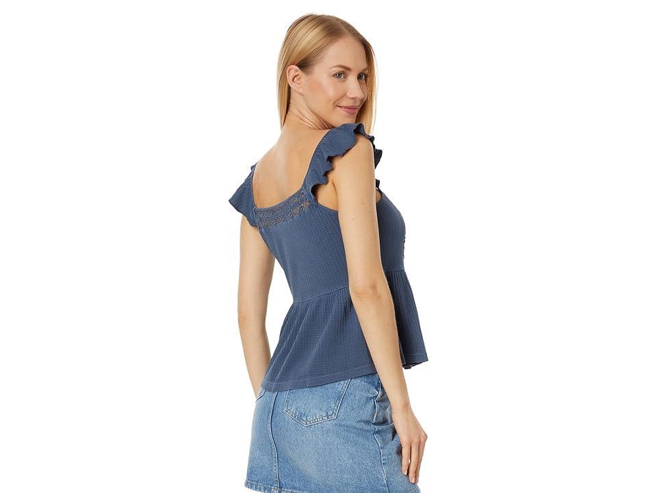 Lucky Brand Textured Yoke Peplum Tank (Dark Denim) Women's Clothing Product Image