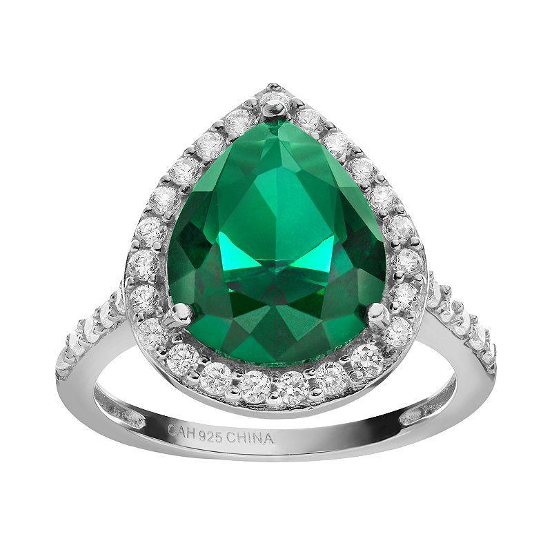 Sophie Miller Simulated Emerald & Cubic Zirconia Sterling Silver Halo Ring, Womens Green Product Image