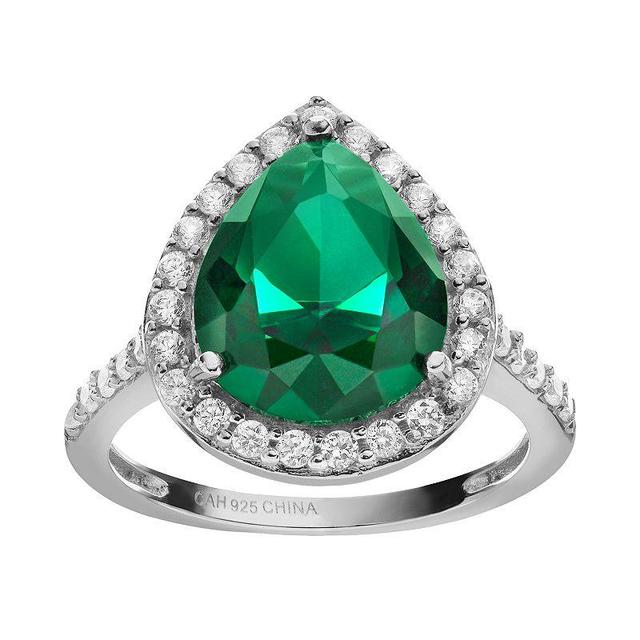 Sophie Miller Simulated Emerald & Cubic Zirconia Sterling Silver Halo Ring, Womens Green Product Image