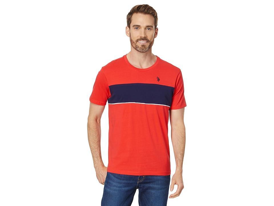 U.S. POLO ASSN. Short Sleeve Colorblock Stripe Crew Neck Jersey Tee Shirt (Barberry) Men's T Shirt Product Image