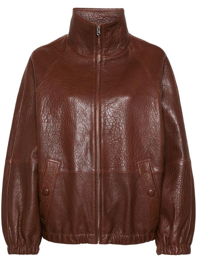 zip-up leather jacket Product Image