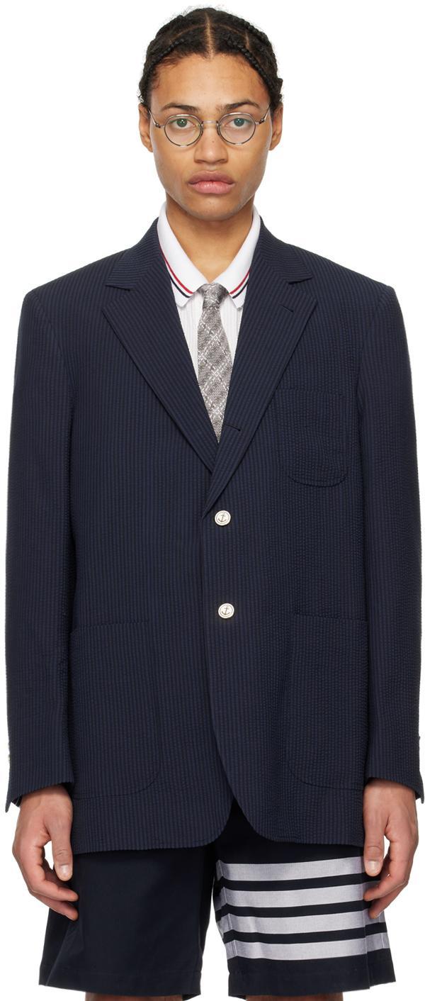 THOM BROWNE Navy Striped Blazer In Blue Product Image